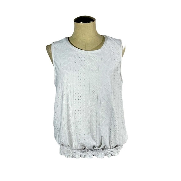 Adrianna Papell Tops - Adrianna Papell Sleeveless Eyelet Smocked Waist Blouse White Women's Large